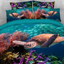 Axolotl Sea Turtle Comforter Set Full,Coastal Beach Themed Bedding Set
